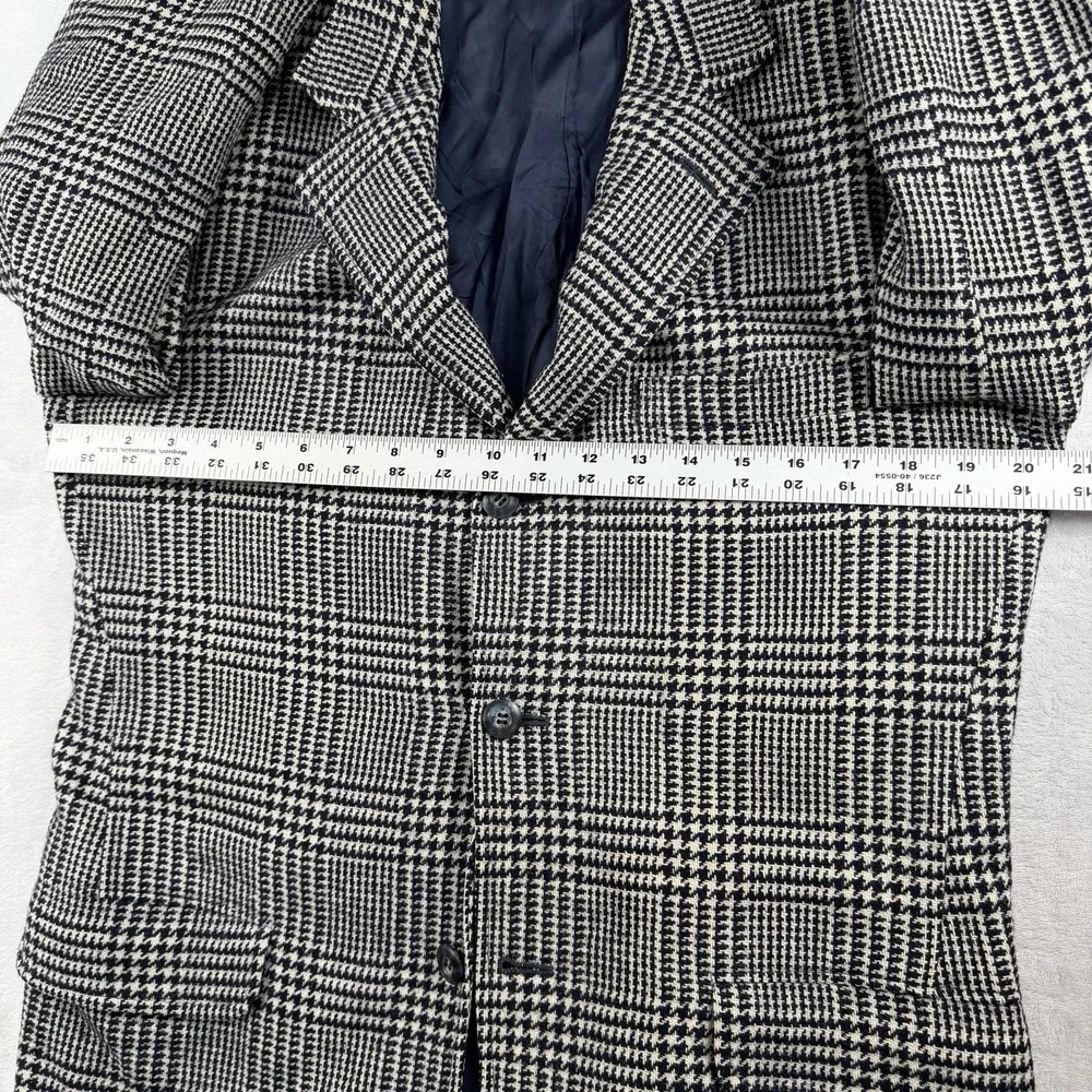 Vtg Tom James Sport Coat Blazer Mens 40S Glen Plaid Navy White Prince Of Wales